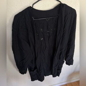 Kulit Black Embroidered Long Cardigan